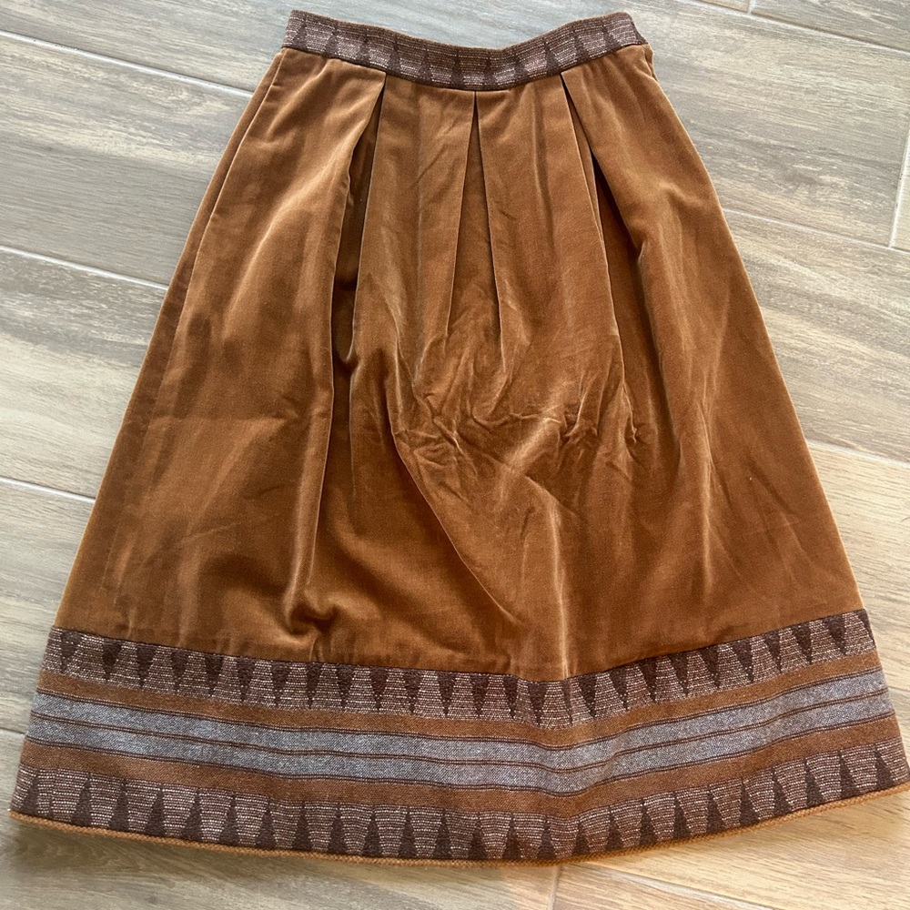 Brown Pleated A-Line Midi Skirt